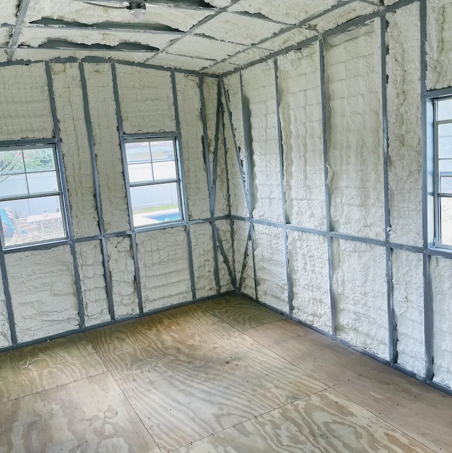 Closed-cell spray foam insulation applied to wall cavities in a residential project in Leeds